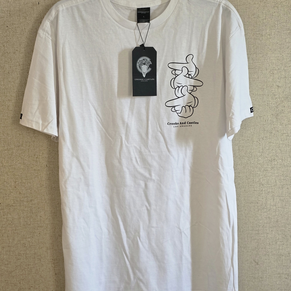 NWT - Crooks & Castles Mickey Hands White Tee  - Mens - L
